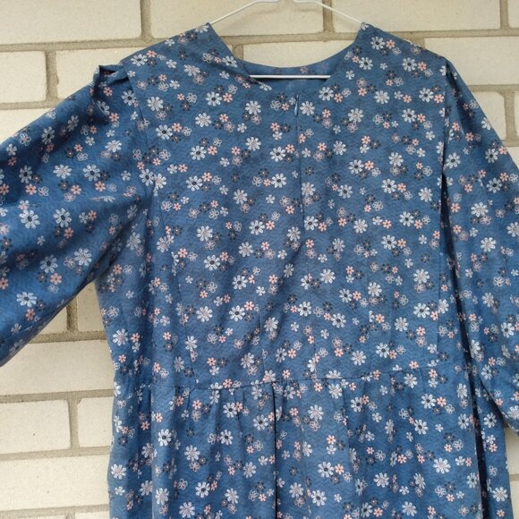 Amish Mennonite Cape Dress PLUS SIZE 44" B 41" W Blue Pink Floral Handmade - Picture 3 of 10